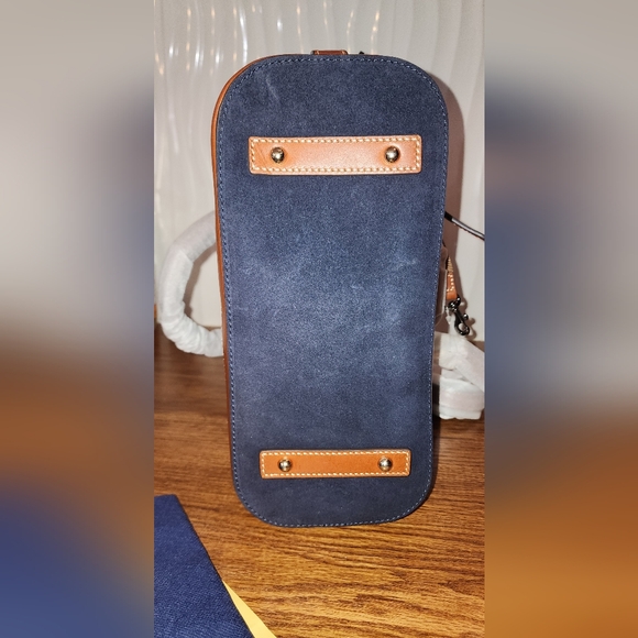 NWT** DOONEY & BOURKE - Dome Zip Satchel, Navy Suede and Tan Leather - Picture 6 of 10